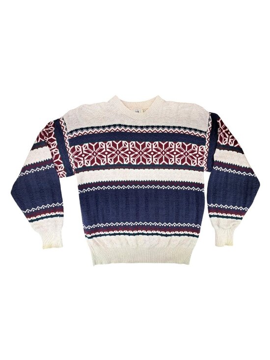 Van Heusen Other - Vintage Van Heusen Men Medium Fair Isle Knit Sweater Red Blue Nordic Snowflake